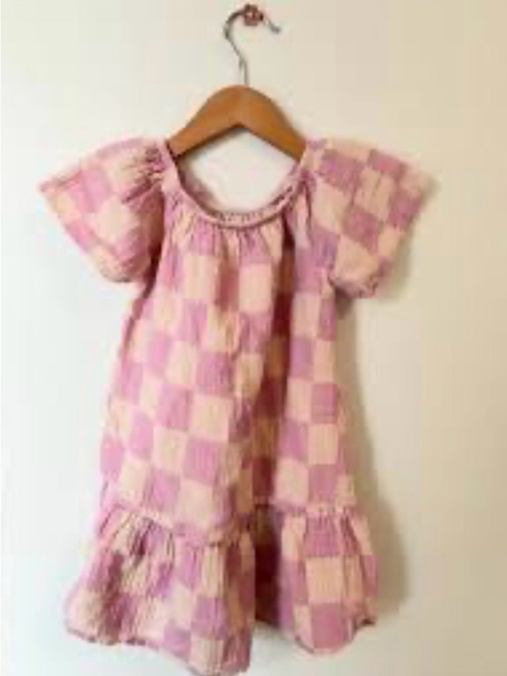 Greyson Pink and Cream Checkered Cotton Girls' Casual Dress
